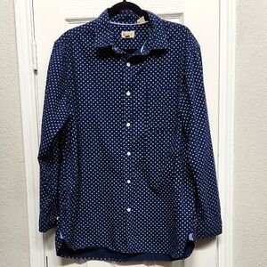 Haggar 100% Cotton Men's Navy Blue and White Button Up Shirt, Size XL